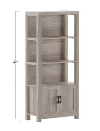 Martha Stewart - Hutton Gray Wash 4 Tier Shaker Style Bookcase with Cabinet