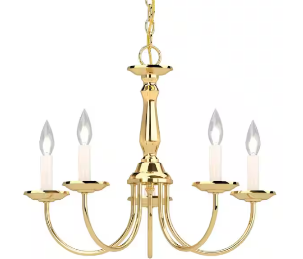 Volume Lighting- 5-Light Polished Brass Interior Chandelier