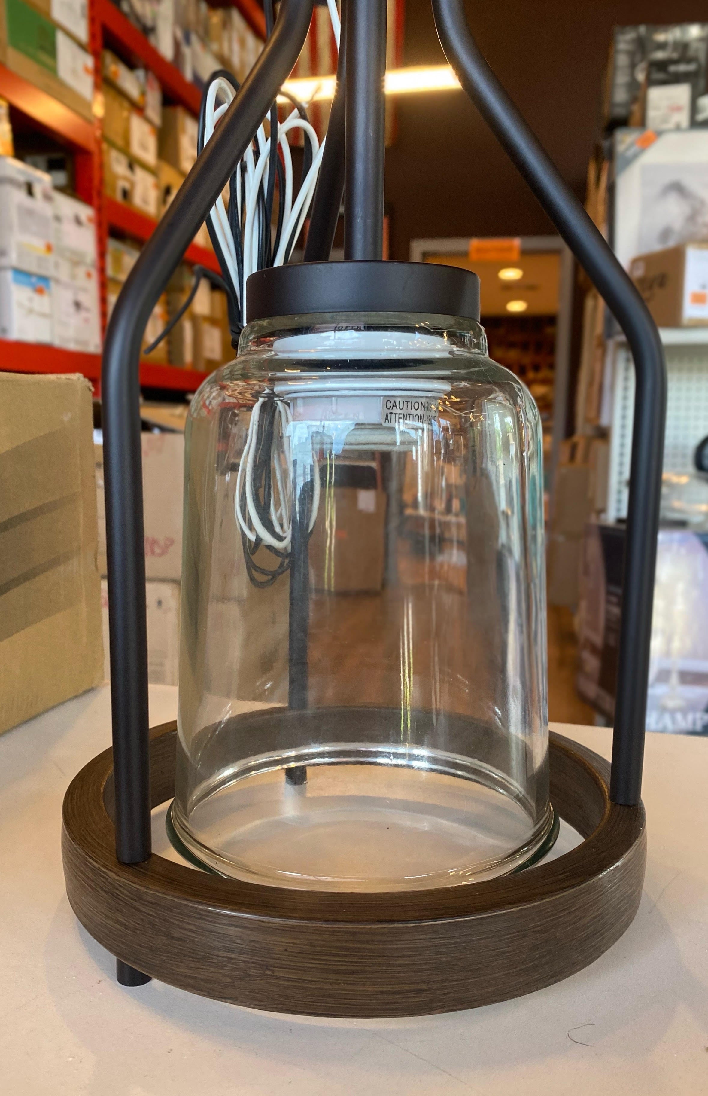 Volume Lighting Emery 1-Light Walnut & Black Indoor Mini Pendant with Frosted Glass Cylinder Shade (Shade has been replaced)