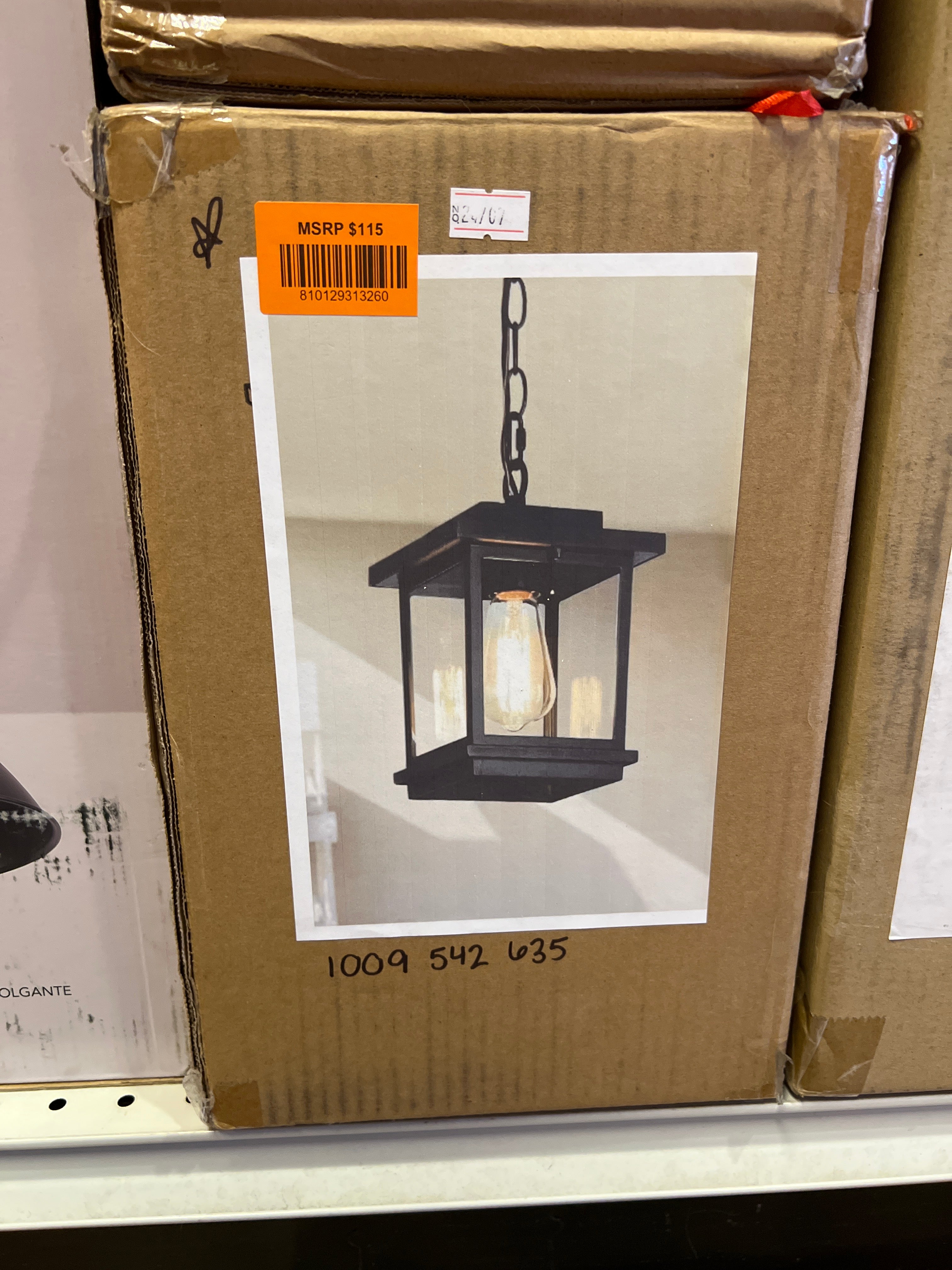 Modern Coastal Black Square Outdoor Pendant 1-Light Hanging Lantern with Clear Glass Shade for Covered Porch Gazebo