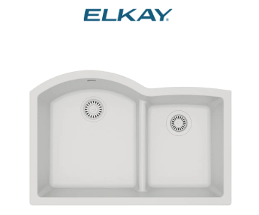 Elkay - Quartz Luxe Undermount Composite 33 in. Rounded Offset Double Bowl Kitchen Sink in Ricotta