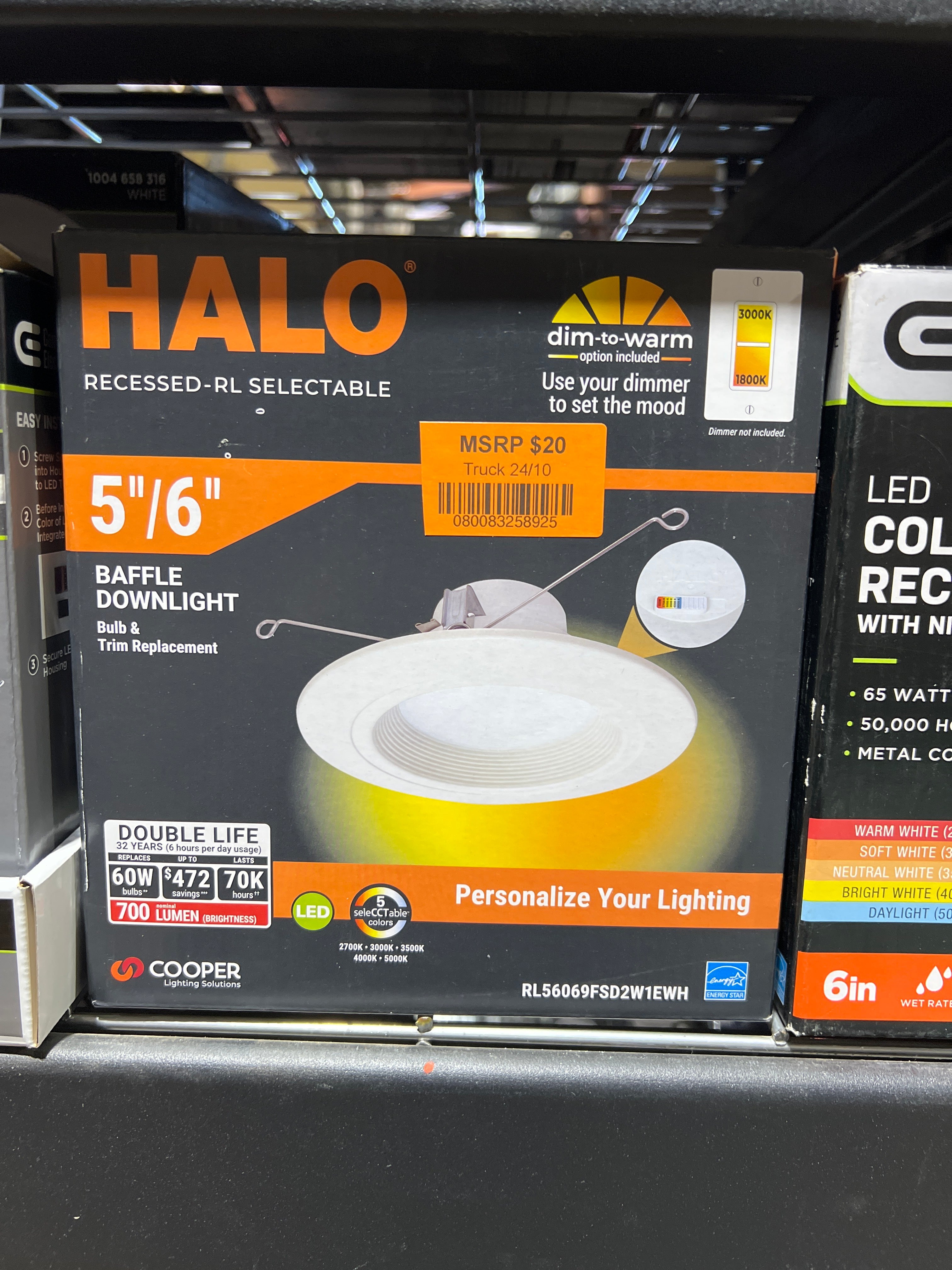 Halo - RL56 Series 5/6-inch recessed LED retrofit module. Selectable CCT Integrated LED Matte White, 600 Lumens