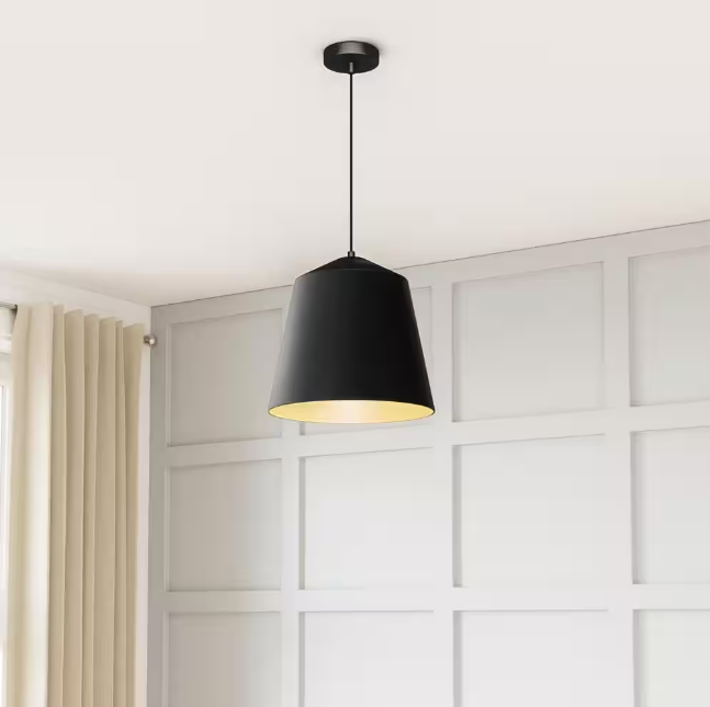 1-Light Black Metal Industrial Farmhouse Hanging Kitchen Pendant Light