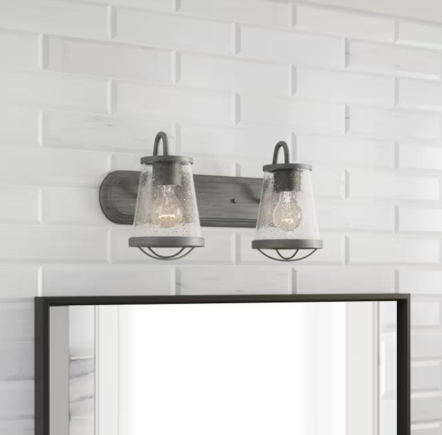 Georgina 18 in. 2-light Weathered Iron Industrial indoor vanity with Clear Seeded Glass Shades