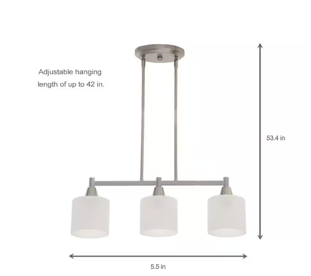 Oron 3-Light Brushed Steel Island Light with White Glass Shades