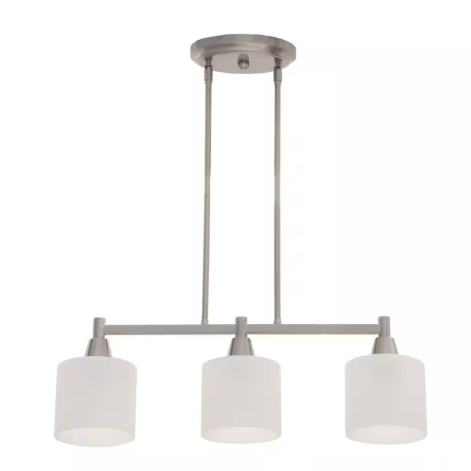 Oron 3-Light Brushed Steel Island Light with White Glass Shades