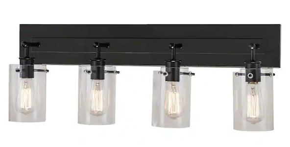 Regan 29.13 in. 4-Light Espresso Bronze Bathroom Vanity Light with Clear Glass Shades