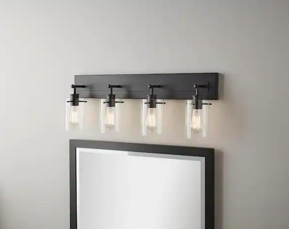 Regan 29.13 in. 4-Light Espresso Bronze Bathroom Vanity Light with Clear Glass Shades