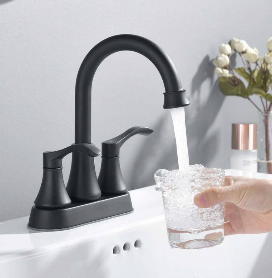 2-Handles 3 Hole Bathroom Faucet with Deck plate and Steel Pop Up Drain Sets in Matte Black