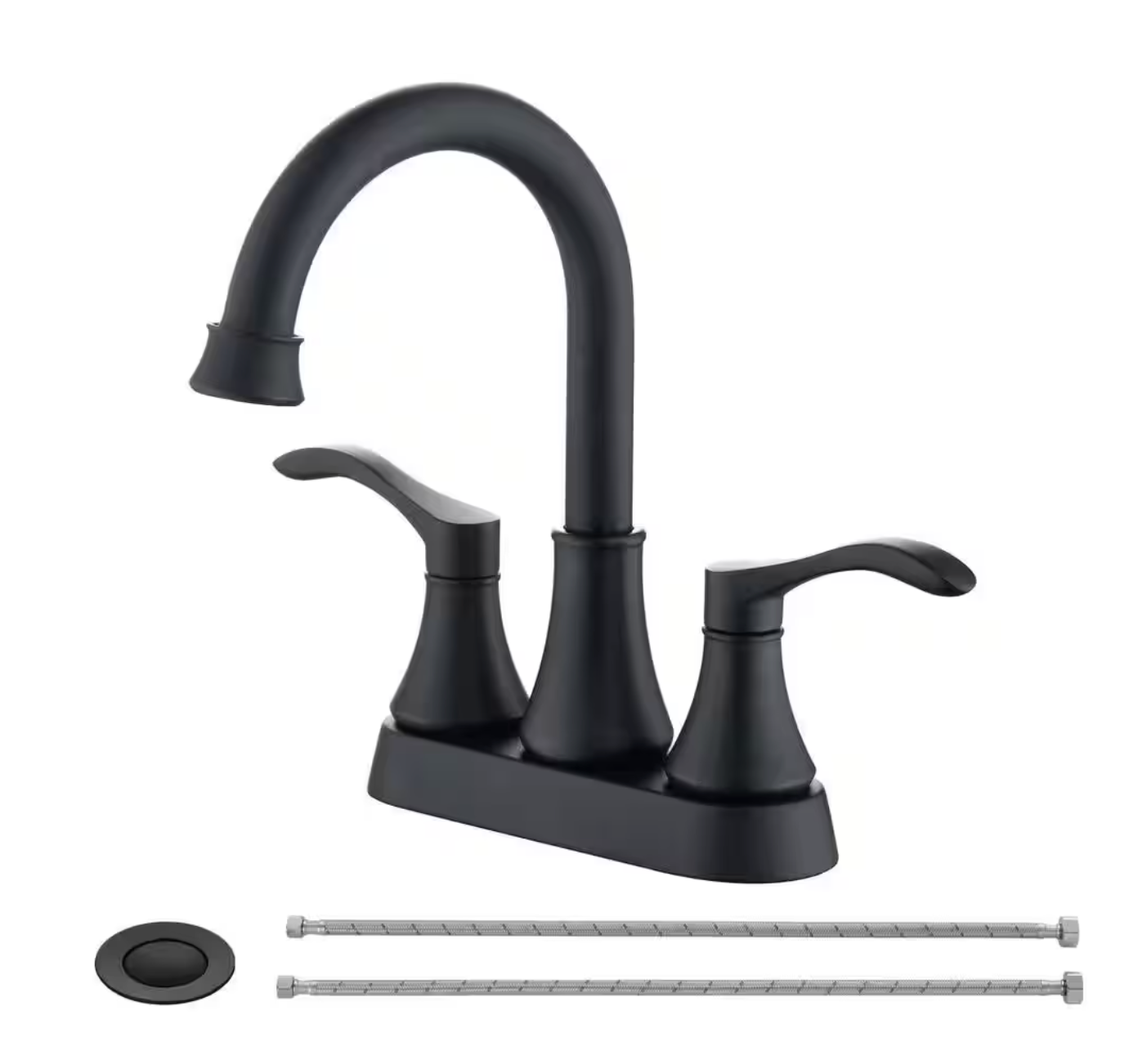 2-Handles 3 Hole Bathroom Faucet with Deck plate and Steel Pop Up Drain Sets in Matte Black