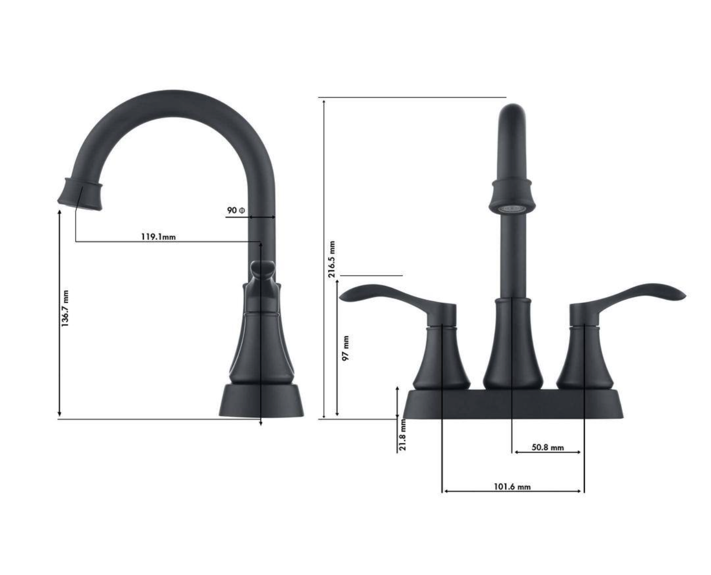 2-Handles 3 Hole Bathroom Faucet with Deck plate and Steel Pop Up Drain Sets in Matte Black