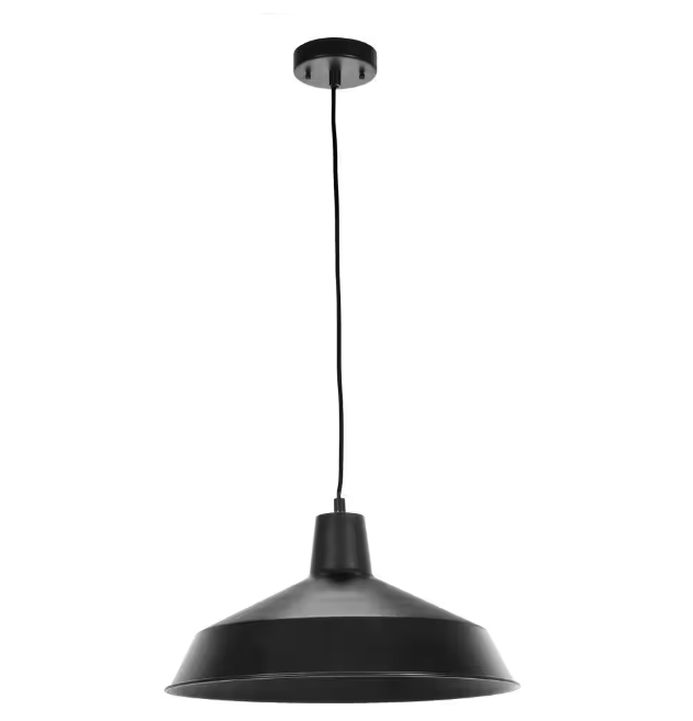 1-Light Matte Black Barn Light Pendant