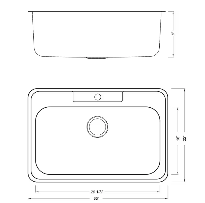 Topmount Drop In Stainless Steel 33 in. x 22 in. x 9 in. Deep 1 Faucet Hole Single Bowl Kitchen Sink with Accessories