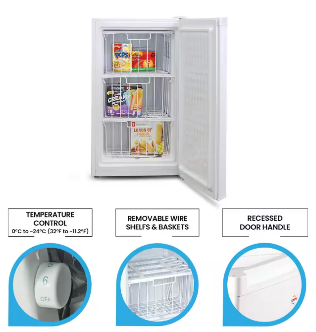 Koolatron - Compact Upright Freezer 3.1 cu. ft.. (88L) White, Energy-Efficient Manual Defrost, Flat Back