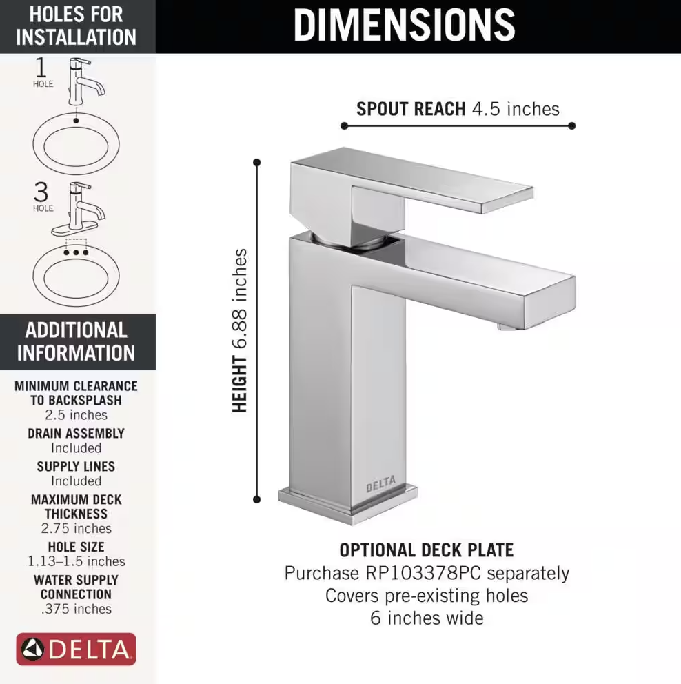 Delta - Modern Single Hole Single-Handle Bathroom Faucet in Chrome