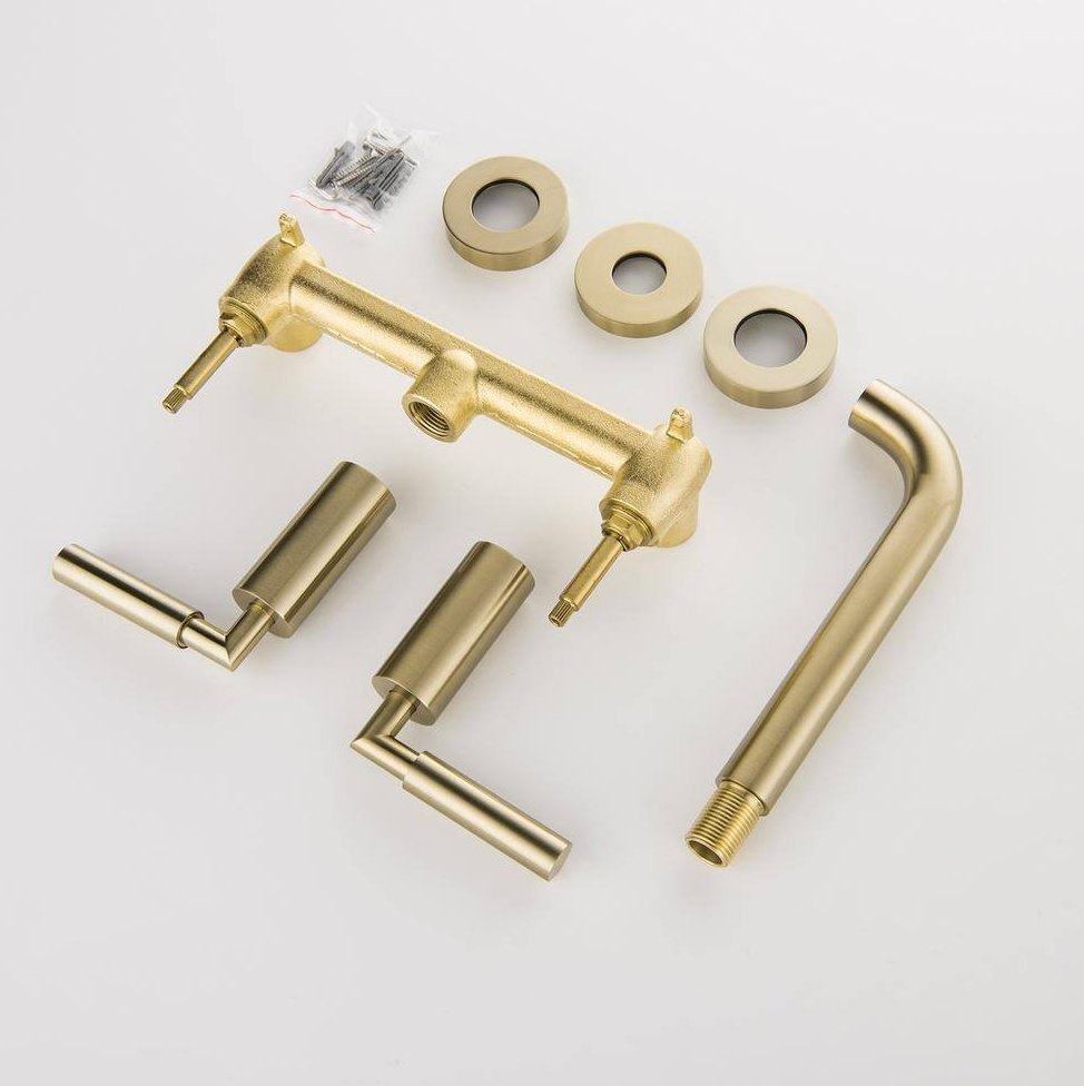 Wall-Mount Double-Handle Bathroom Faucet in Brushed Gold