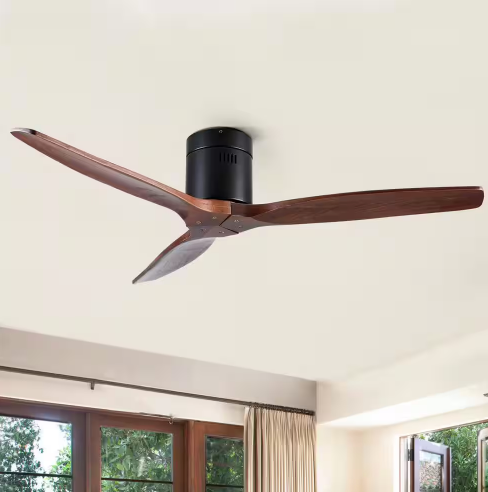 Modern Farmhouse 52 in. Low Profile Ceiling Fan with 3 Solid Wood Blades, DC Reversible Motor without Light