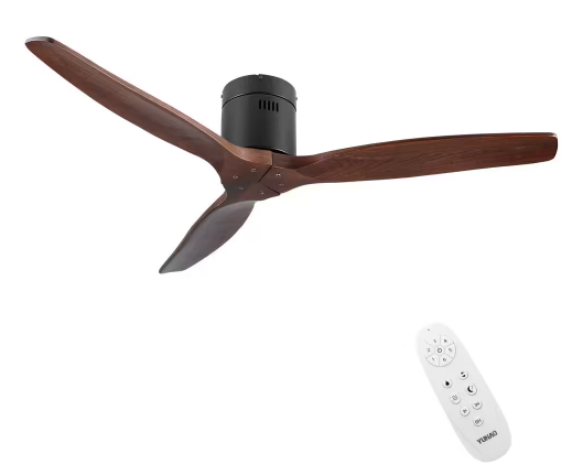 Modern Farmhouse 52 in. Low Profile Ceiling Fan with 3 Solid Wood Blades, DC Reversible Motor without Light