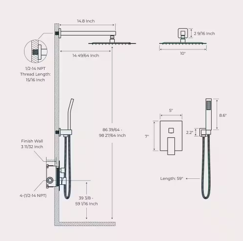 10 in. 2-Jet High-Pressure Rainfall Bathroom Shower System w/Combo Set Handheld Shower Head in Chrome (Valve Included)