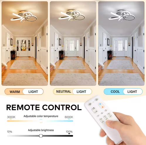 19.4 in. Indoor Modern Smart Dimmable Geometric Circle Linear Integrated LED Semi-Flush Mount Ceiling Light with Remote