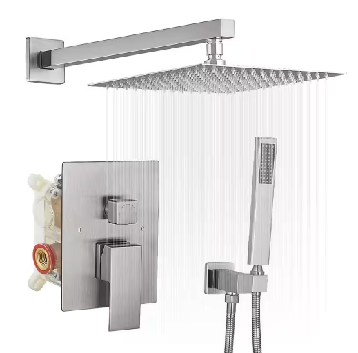 2-Spray Patterns With 2.5 GPM 12 in. Showerhead Wall Mounted Dual Shower Heads With Valve in Brushed Nickel