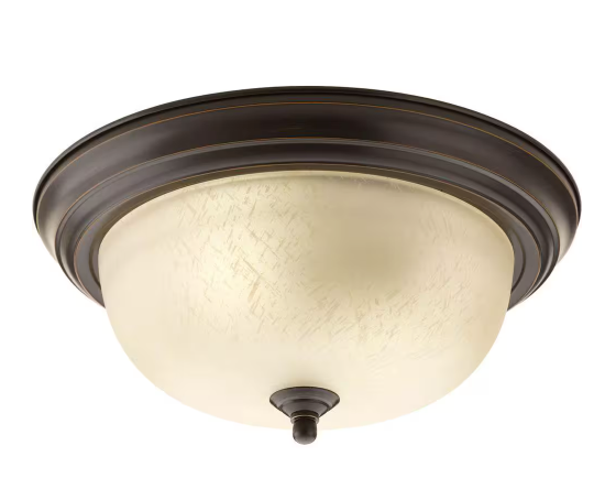 2-Light Antique Bronze Flush Mount with Etched Umber Linen Glass