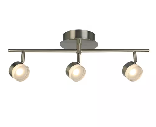 22.4 in. W x 5.8 in. H 3-Light Brushed Nickel Semi-Flushmount LED Fixed Track Lighting Kit with Glass Adjustable Shade