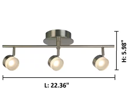 22.4 in. W x 5.8 in. H 3-Light Brushed Nickel Semi-Flushmount LED Fixed Track Lighting Kit with Glass Adjustable Shade