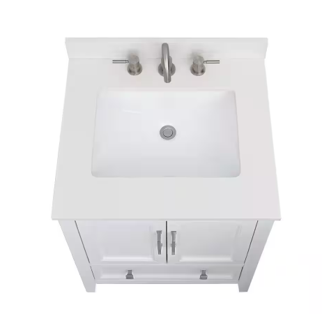 Vanity Top in Warm White 25 in. W x 22 in D Quartz White Rectangular Single Sink