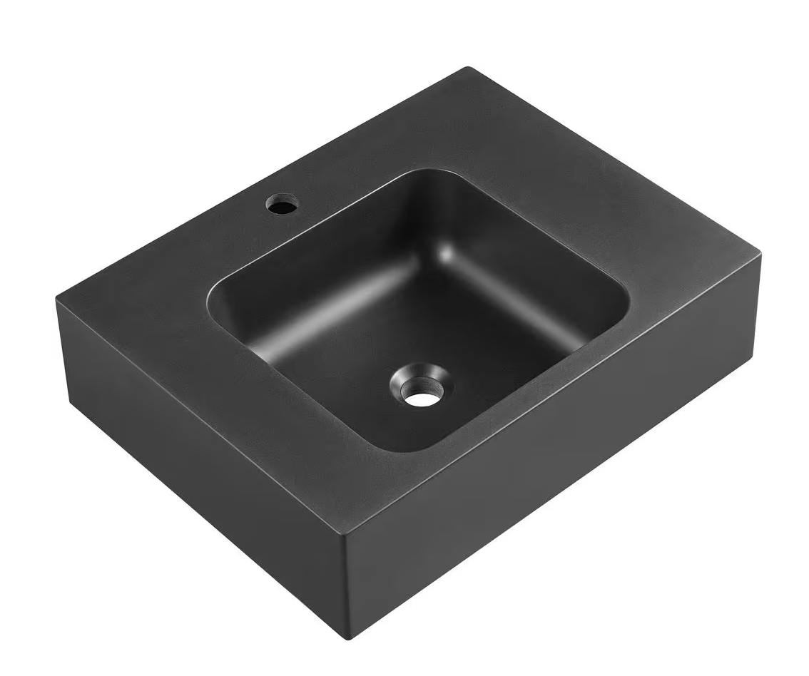 26 in. Wall-Mount Install or On Countertop Bathroom Composite Sink with Single Faucet Hole in Matte Black