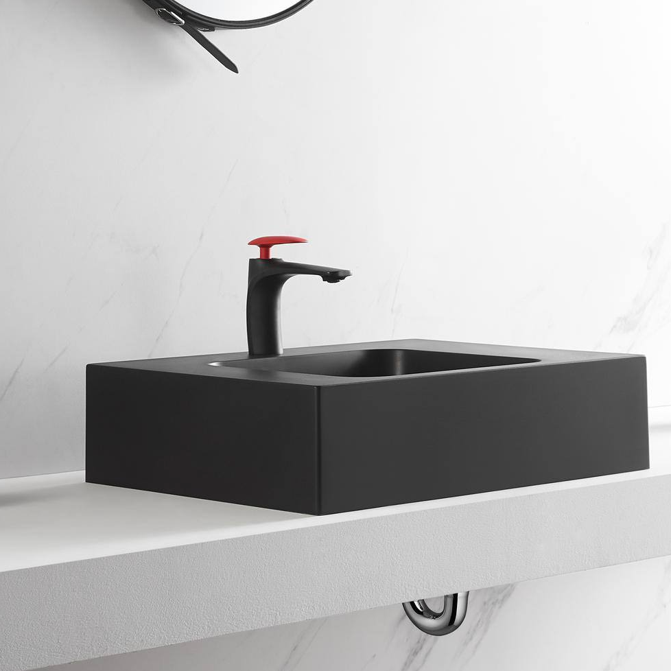 26 in. Wall-Mount Install or On Countertop Bathroom Composite Sink with Single Faucet Hole in Matte Black