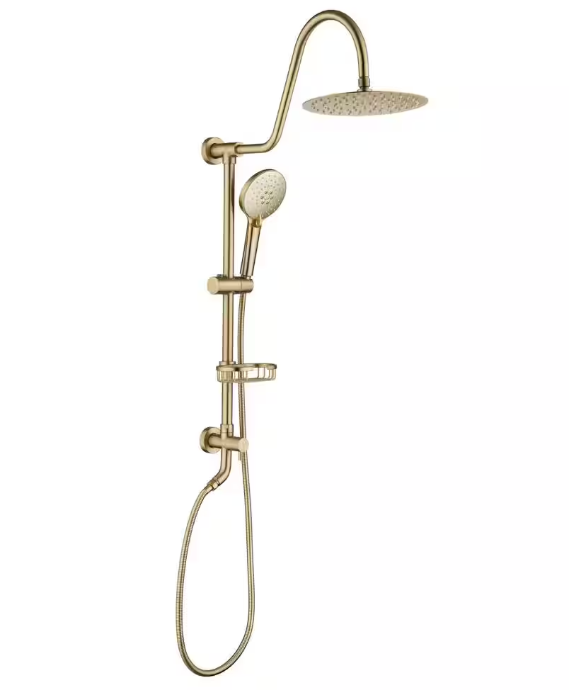 3-Spray Patterns with 2.2 GPM 10 in. Wall Mount Dual Shower Heads Fixed Shower Head in Brushed Gold