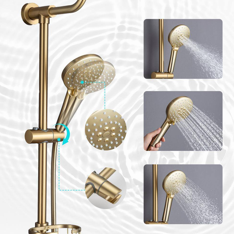 3-Spray Patterns with 2.2 GPM 10 in. Wall Mount Dual Shower Heads Fixed Shower Head in Brushed Gold