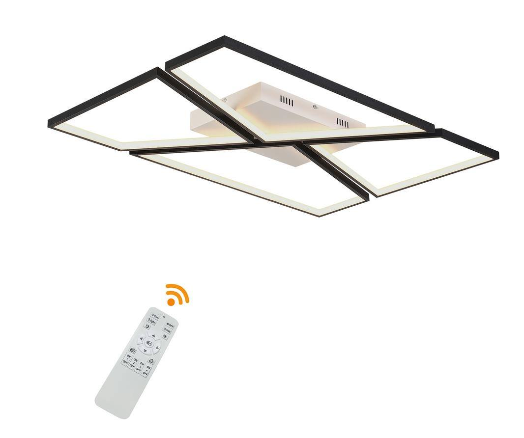 35.43 in. Black Modern Rectangle Flush Mount Stepless Dimming LED Ceiling Light with Remote Control