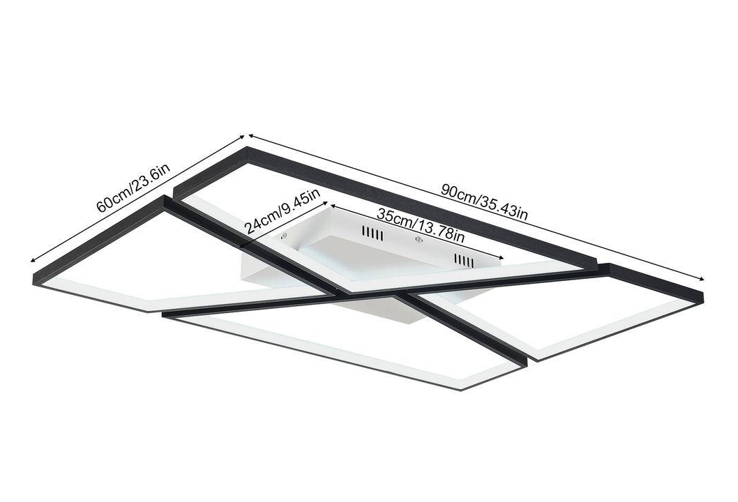 35.43 in. Black Modern Rectangle Flush Mount Stepless Dimming LED Ceiling Light with Remote Control