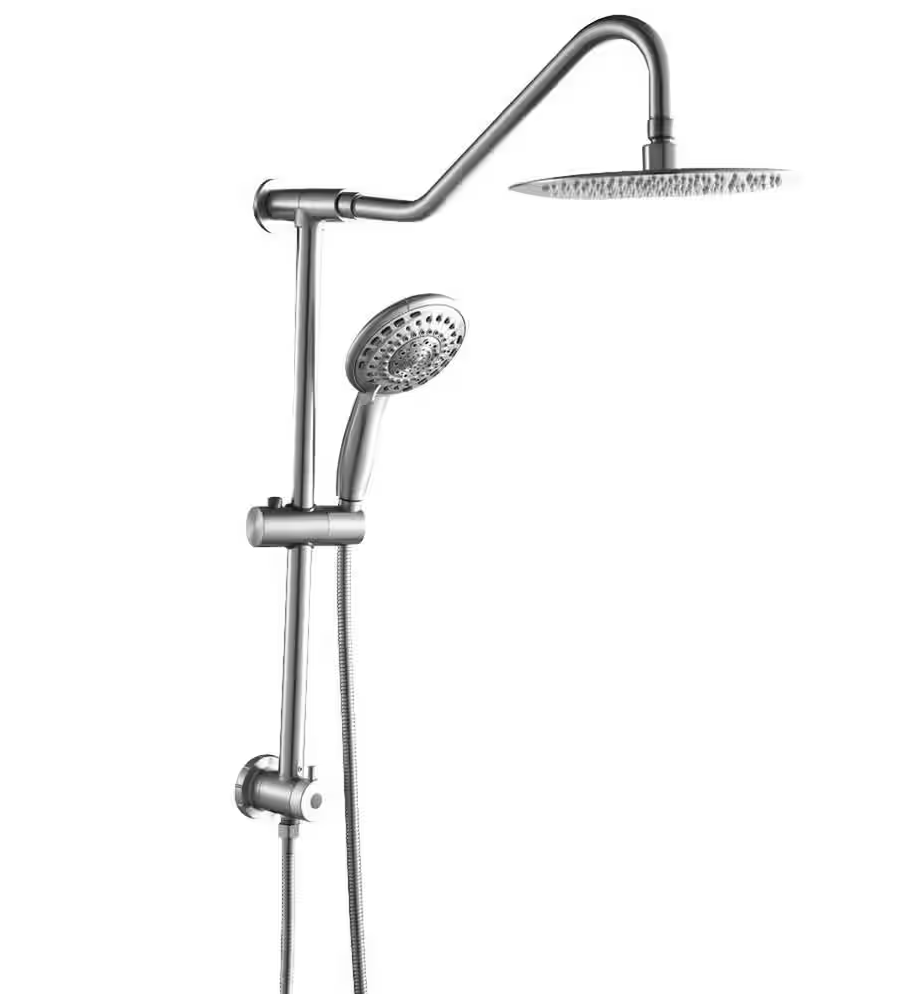 5-Spray Patterns with 2.5 GPM 10 in. Wall Mounted Hand Shower Dual Shower Heads in Brushed Nickel