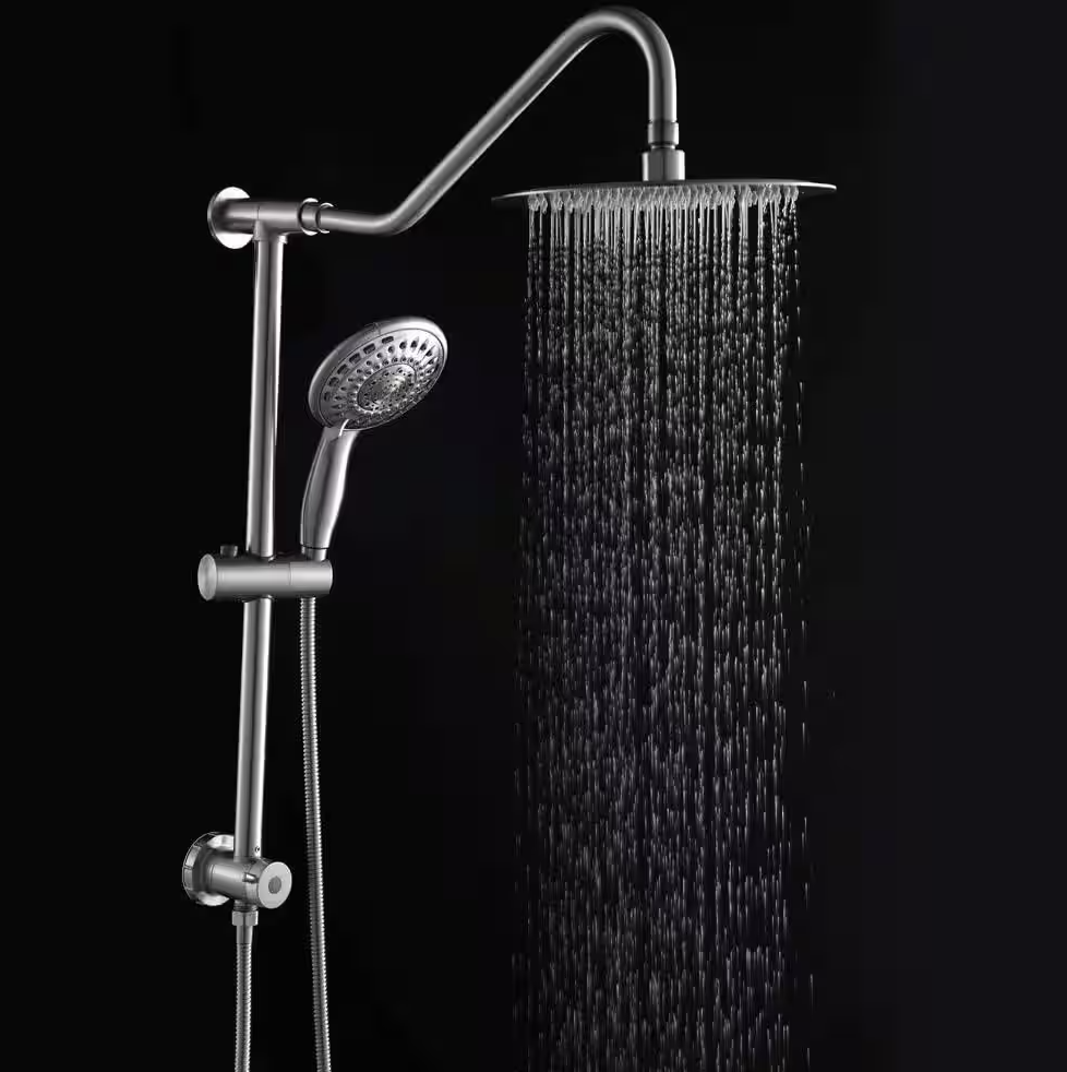 5-Spray Patterns with 2.5 GPM 10 in. Wall Mounted Hand Shower Dual Shower Heads in Brushed Nickel