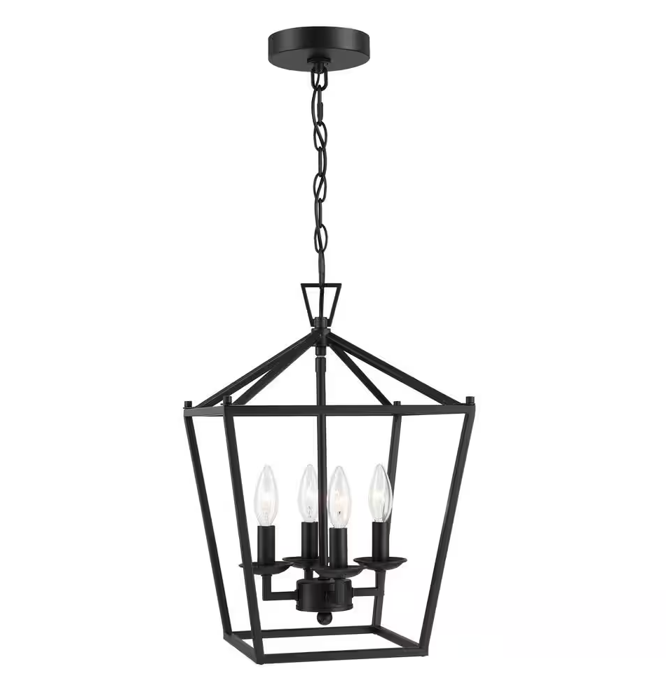 Alfa 12 in. 4-Light Geometric Cage Lantern Pendant Light with Mate Black Finish (Hukoro)