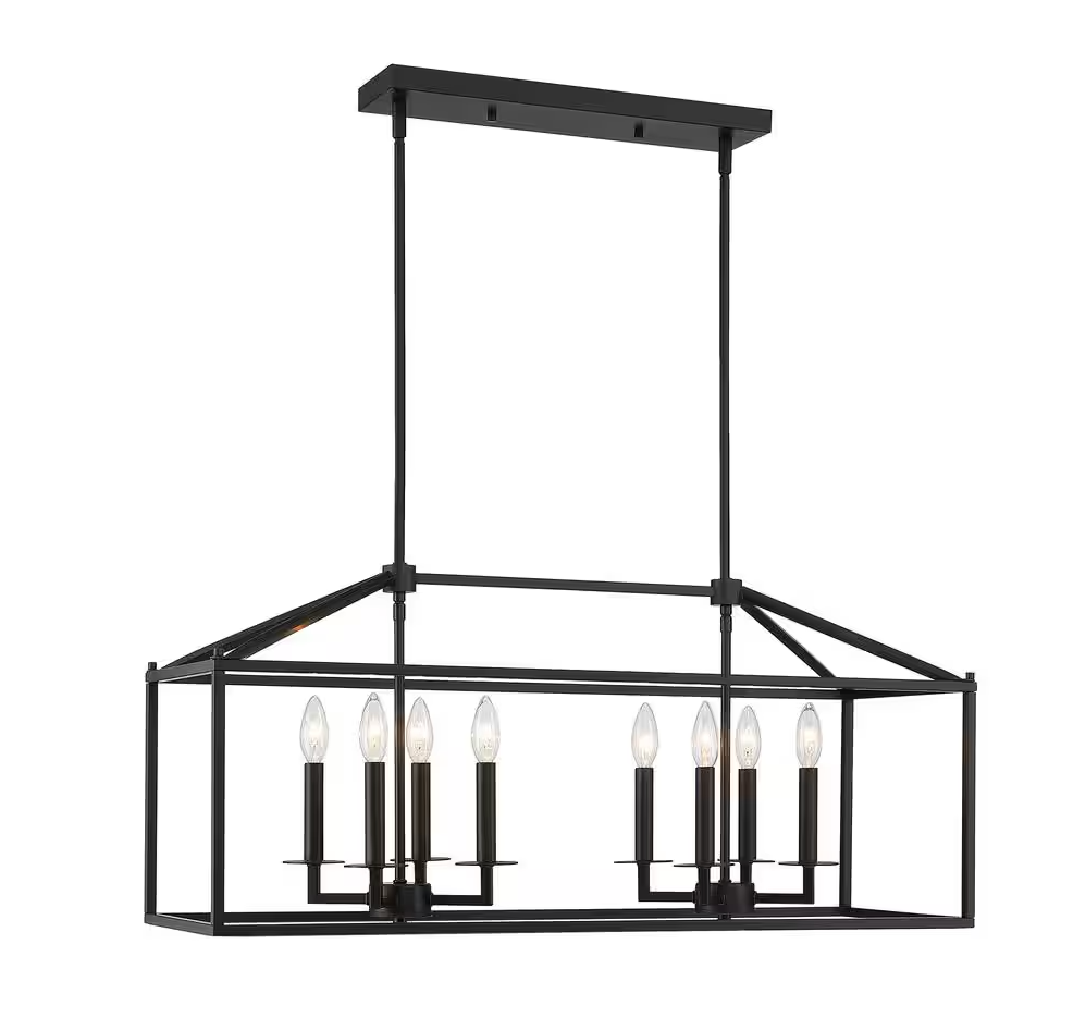 Alfa 35 in. 8-Light Modern Linear Kitchen Island Rectangle Pendant Chandelier with Matte Black Finish