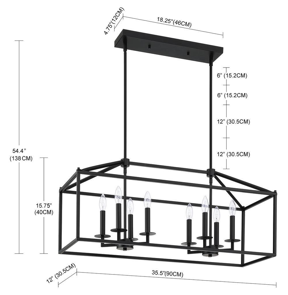 Alfa 35 in. 8-Light Modern Linear Kitchen Island Rectangle Pendant Chandelier with Matte Black Finish