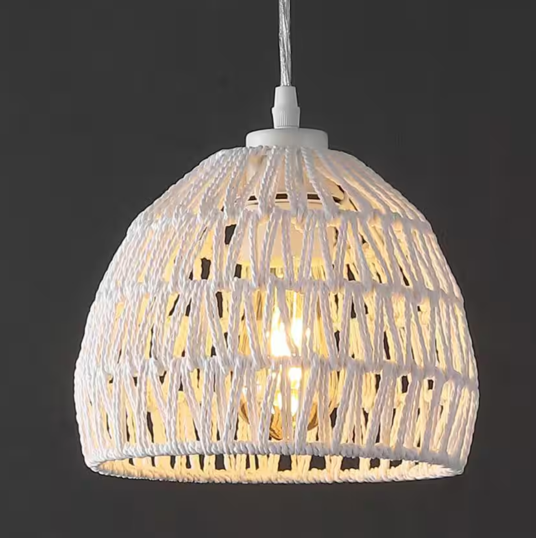 Campana 8.25 in. 1-Light Bohemian Modern Woven Rope/Iron LED Pendant Light, White