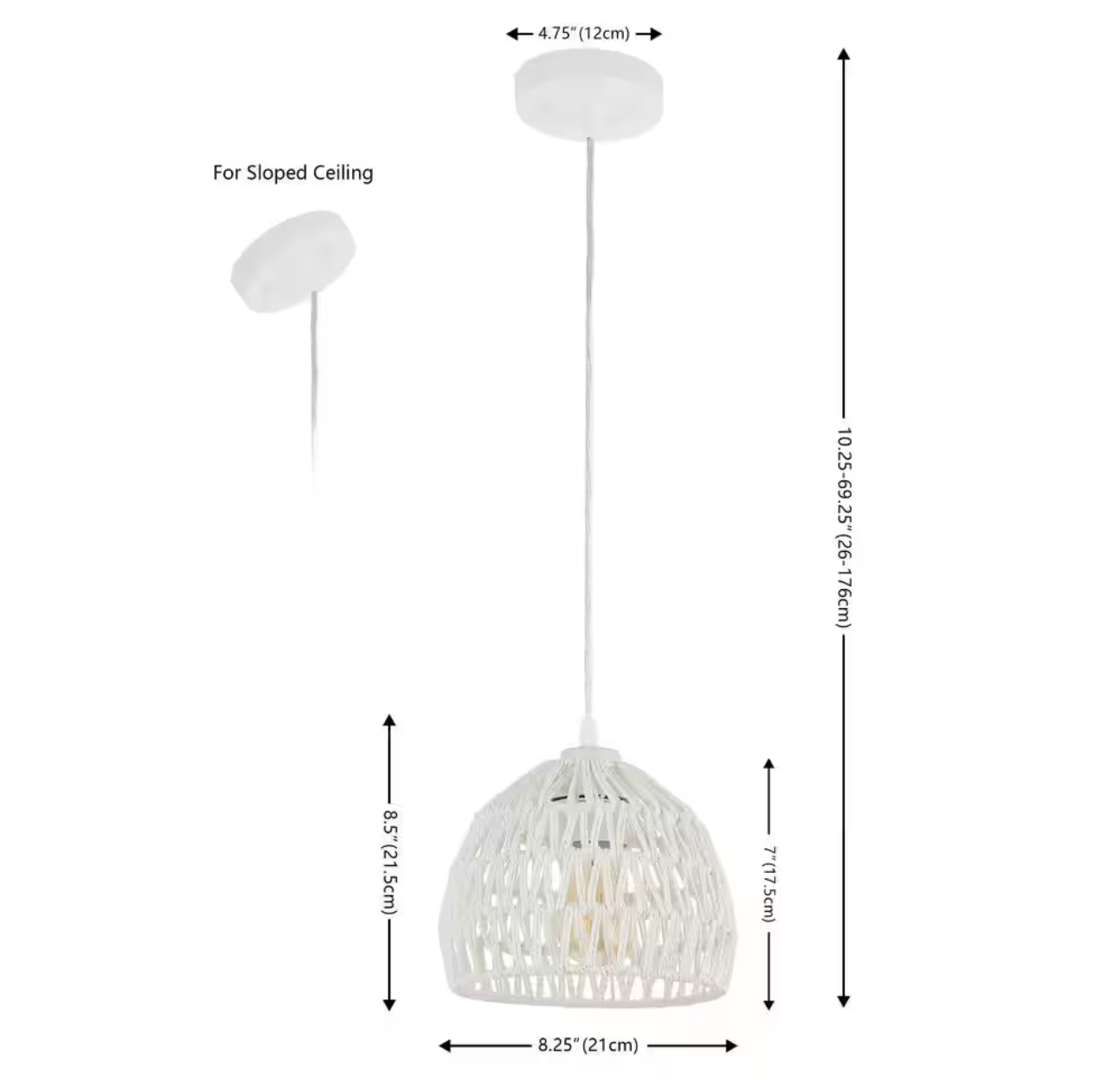 Campana 8.25 in. 1-Light Bohemian Modern Woven Rope/Iron LED Pendant Light, White