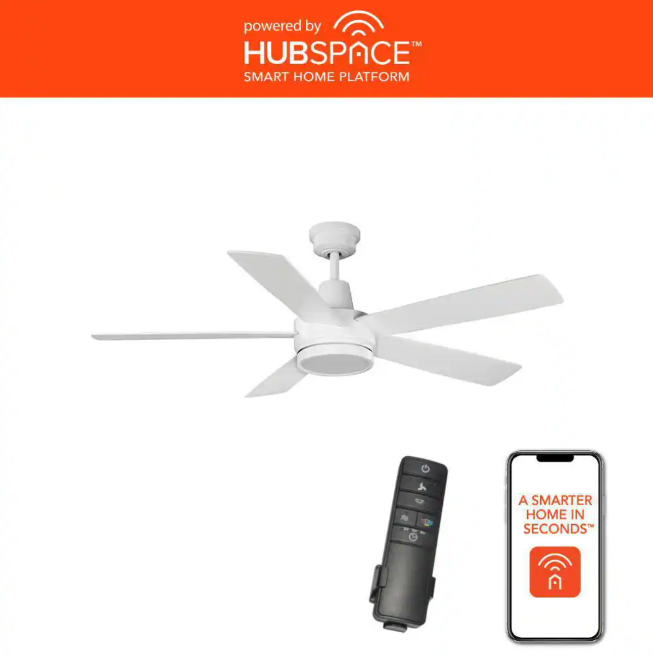 Fanelee 54 in. White Color Changing LED Matte White Smart Ceiling Fan with Light Kit and Remote Powered by Hubspace (Hampton Bay)