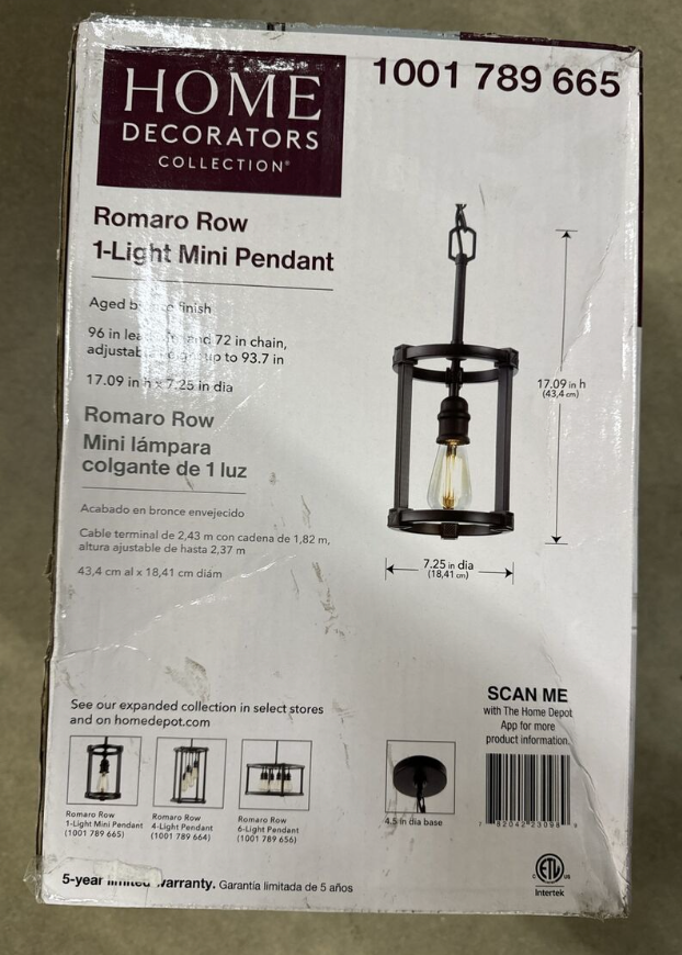 Romaro Row 1-Light Aged Bronze Pendant (Home Decorators Collection)