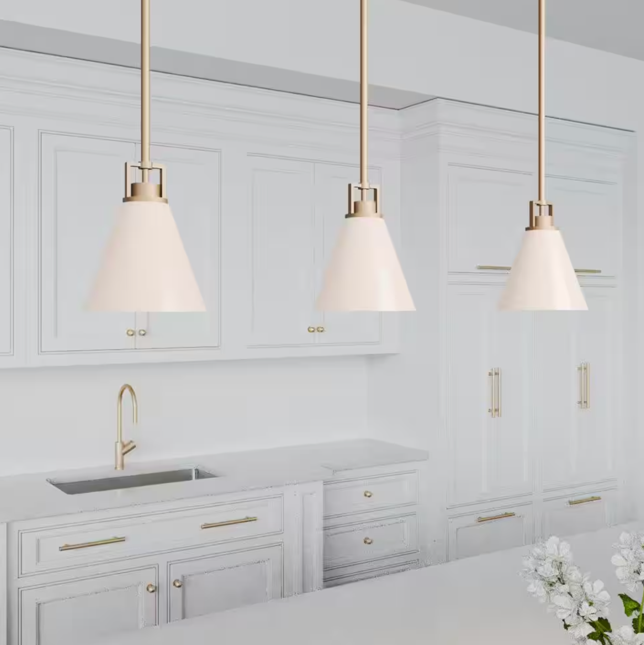 Clermont 1-Light Satin Brass Shaded Pendant Light with Milk Glass Shade