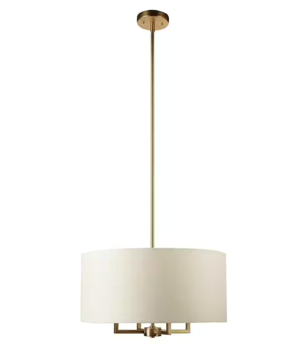 Emery 4-Light Matte Brass Pendant Light with Beige Fabric Shade (Globe Electric)