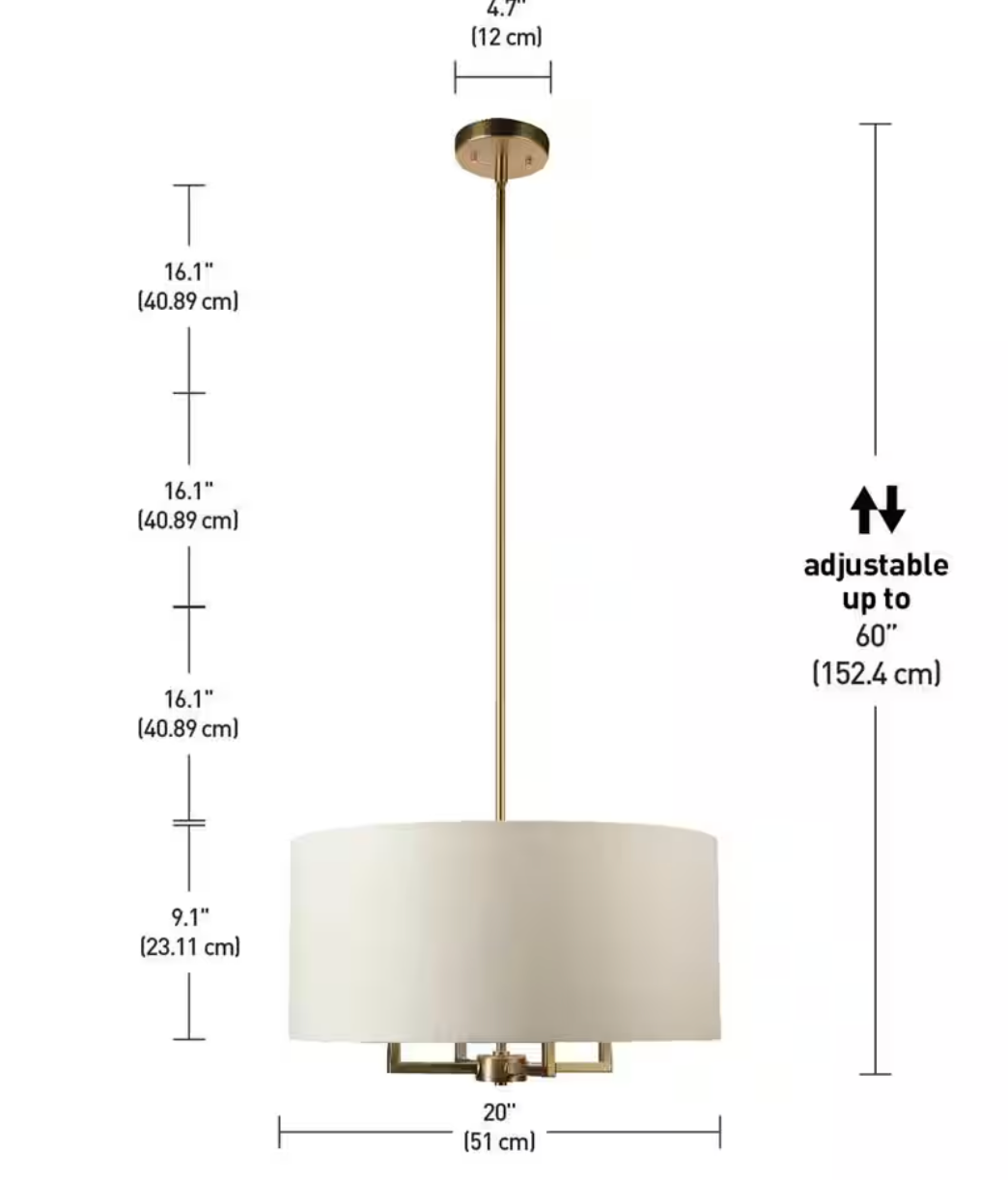 Emery 4-Light Matte Brass Pendant Light with Beige Fabric Shade (Globe Electric)