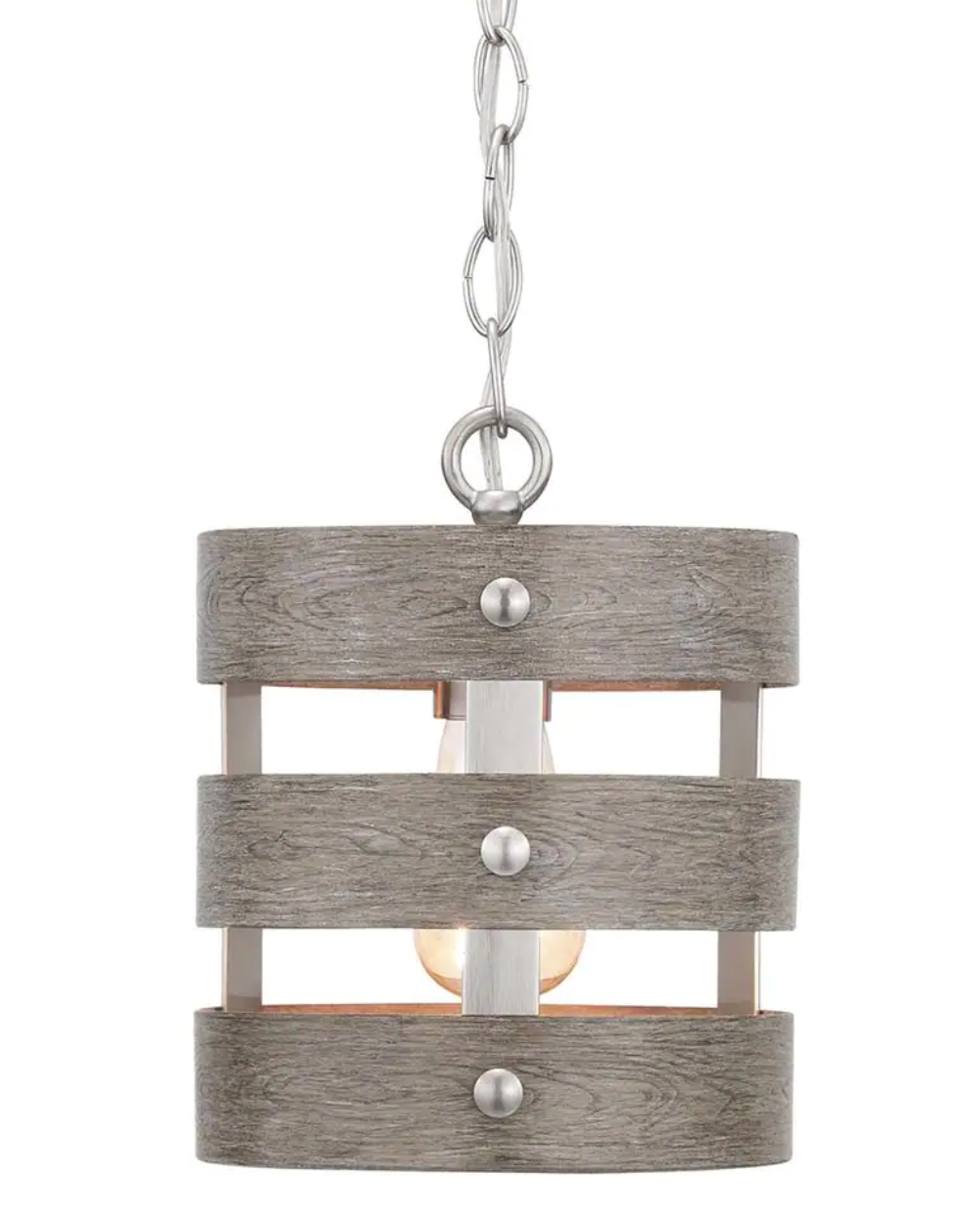 Gulliver 1-Light Brushed Nickel Mini-Pendant with Weathered Gray Wood Accents