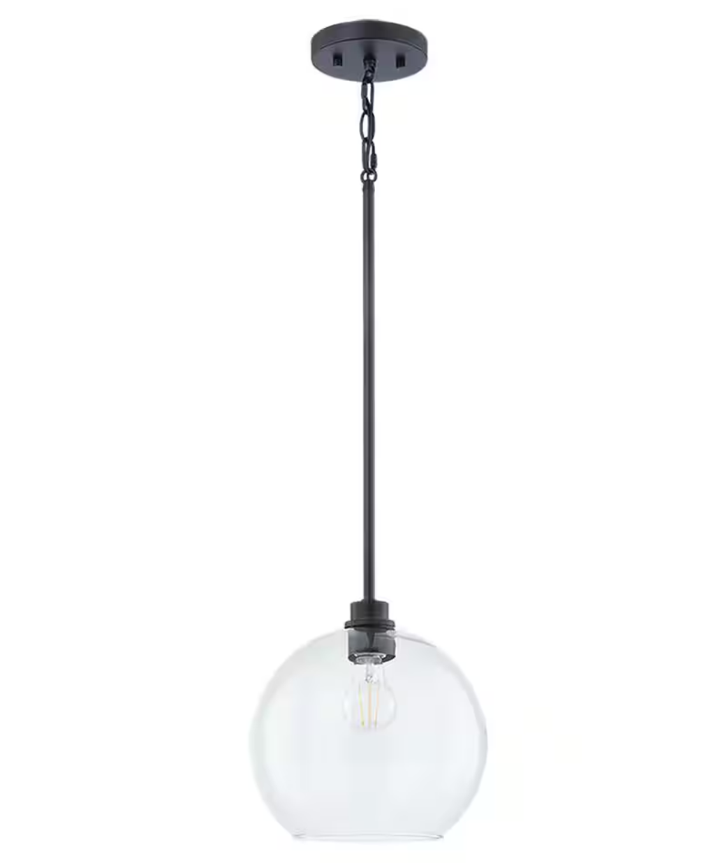 Hampton Bay - Vista Heights 10 in. 1-Light Matte Black Pendant Light with Clear Glass Globe Shade