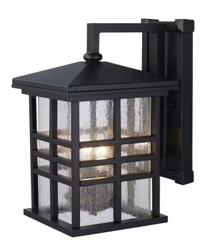 Huntington 2-Light Black Outdoor Wall Light Fixture with Seeded Glass (Damage Detailed in Description)